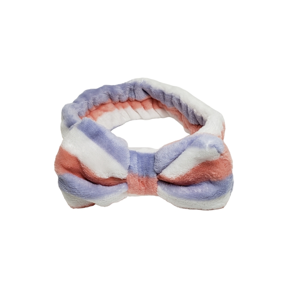 Plush Fleece Stripe Spa Facial Make Up Headband Hairband OS Purple Corals